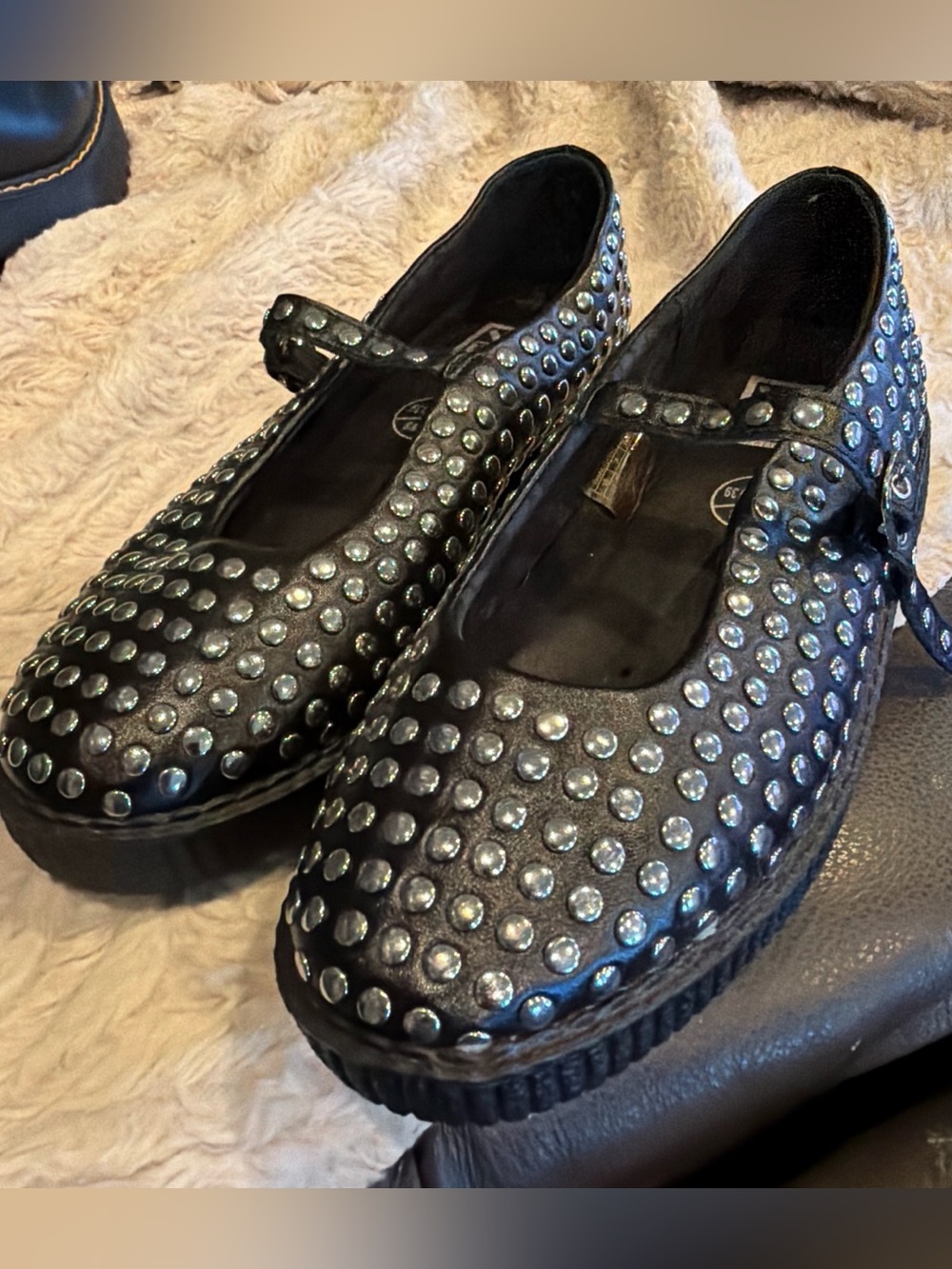 T.U.K Black Studded Mary Jane Flats